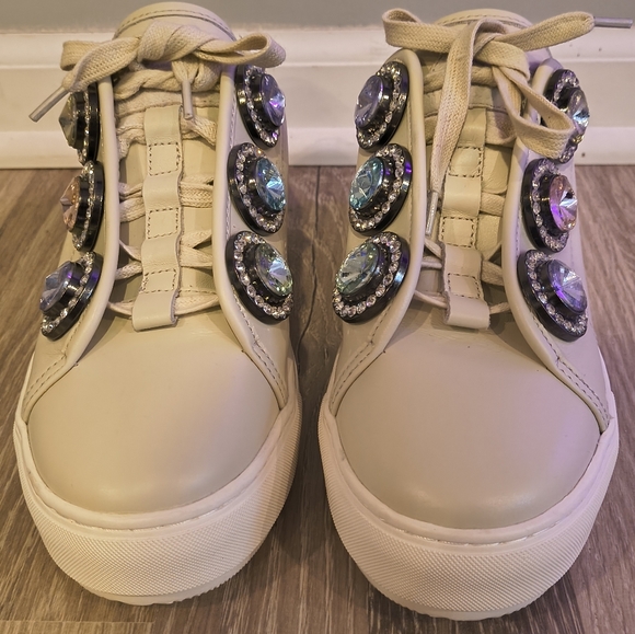 Kurt Geiger Shoes - Kurt Geiger Beige Rhinestone Bling Sneakers
